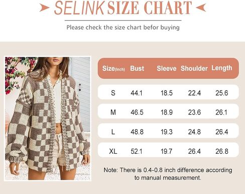 SELINK Women's Cardigan Sweater Vintage Open Front Mixed Checkered Pattern Chunky Knit Plaid Long Sleeve Daily Outwear in Saudi Arabia