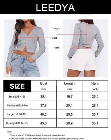 LEEDYA Women's Long Sleeve Cardigans Open Front Knit Cropped Sweaters Fall V Neck Button Down Jacket Tops in Saudi Arabia