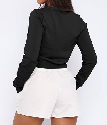 LEEDYA Women's Long Sleeve Cardigans Open Front Knit Cropped Sweaters Fall V Neck Button Down Jacket Tops in Saudi Arabia