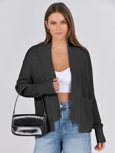 ANRABESS Women Jackets Sweaters Long Sleeve Open Front Oversized Loose 2024 Fall Trendy Chunky Knit Cropped Cardigan Coats in Saudi Arabia