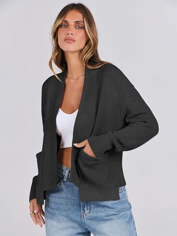 ANRABESS Women Jackets Sweaters Long Sleeve Open Front Oversized Loose 2024 Fall Trendy Chunky Knit Cropped Cardigan Coats in Saudi Arabia