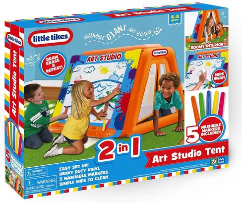 Little Tikes: خيمة Art Easel 2 في 1 - لوحة فنية عملاقة قابلة للغسل، تكرار المسح والمسح، 5 علامات، سهلة الإعداد من الفينيل قابلة للنفخ، تصميم داخلي واسع، للأطفال بعمر 4 سنوات فما فوق in Saudi Arabia