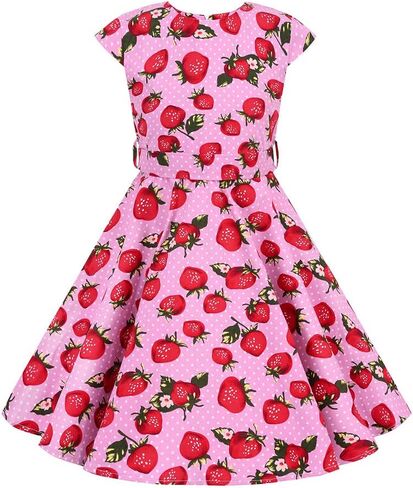 Girls Cap Sleeve 50s Style Dress Girls Vintage Dresses Audrey 50's Retro Dress 1950s Polka Dot Rockabilly Swing Party Dresses in Saudi Arabia