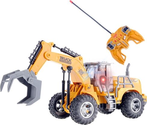 PowerTRC Remote Control Functional Construction Excavator Claw Vehicle Truck with Light | 1/30 Scale RC Battery Powered Engineering Digger Truck Car for Kids | Perfect for Beach Trips in Saudi Arabia