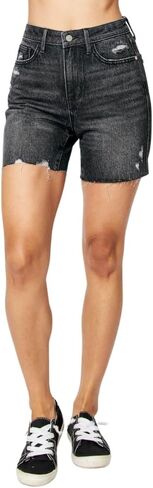 Judy Blue Black High Waist Rigid Magic Destroy Raw Hem Shorts in Saudi Arabia