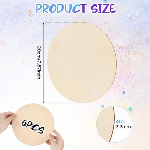 Bewudy 6 Pieces of Wood Circles for Crafts, 8 Inch Unfinished Wood Circles Discs, Wooden Ornaments for Crafts for DIY Crafts Door Hanger Sign Wood Buring Painting Christmas Decorate (6Pcs,20CM/8IN) in Saudi Arabia