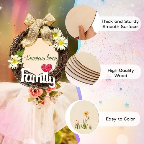 Bewudy 6 Pieces of Wood Circles for Crafts, 8 Inch Unfinished Wood Circles Discs, Wooden Ornaments for Crafts for DIY Crafts Door Hanger Sign Wood Buring Painting Christmas Decorate (6Pcs,20CM/8IN) in Saudi Arabia