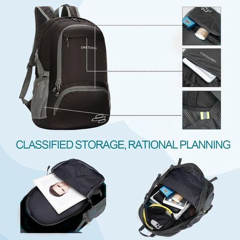 حقيبة ظهر قابلة للتعبئة سعة 30 لتر، حقائب ظهر خفيفة الوزن للمشي لمسافات طويلة، حقيبة ظهر قابلة للطي مقاومة للماء للسفر والمشي لمسافات طويلة والتخييم in Kuwait