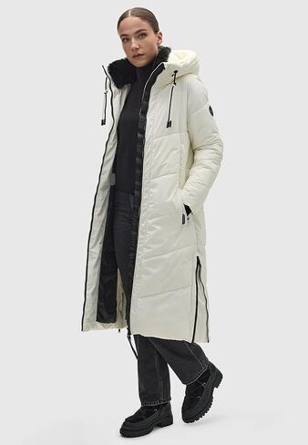 معطف شتوي طويل للسيدات من Marikoo مع غطاء رأس وياقة من الفرو الصناعي قابلة للفصل | جاكيت مبطن للنساء | نادري السادس عشر XS-XXL in Kuwait