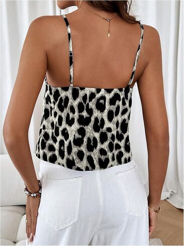 Milumia Women's Leopard Print Tie Bow V Neck Cami Top Spaghetti Strap Camisole in Saudi Arabia