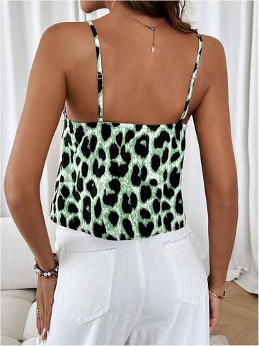 Milumia Women's Leopard Print Tie Bow V Neck Cami Top Spaghetti Strap Camisole in Saudi Arabia