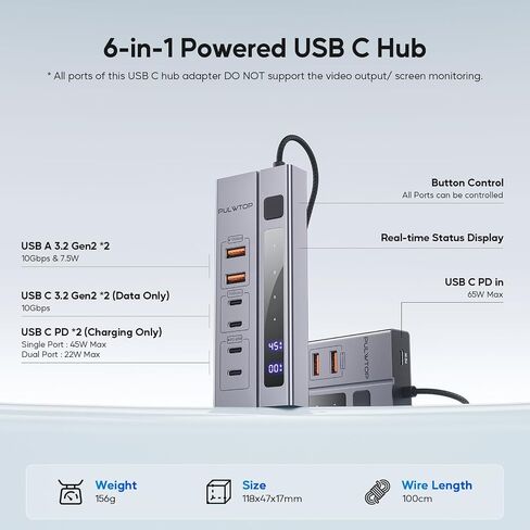 9-in-1 Powered USB C Hub, USB 3.2 Data Hub with 65W PD-in Power Adapter, 3 x USB-C 10Gbps, 4 x USB-A 5Gbps and 2 x 20/45W USB-C PD Charging Ports USB Splitter for Mac, PC and USB Flash Drives in Saudi Arabia