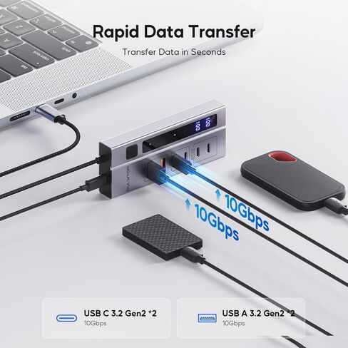 9-in-1 Powered USB C Hub, USB 3.2 Data Hub with 65W PD-in Power Adapter, 3 x USB-C 10Gbps, 4 x USB-A 5Gbps and 2 x 20/45W USB-C PD Charging Ports USB Splitter for Mac, PC and USB Flash Drives in Saudi Arabia