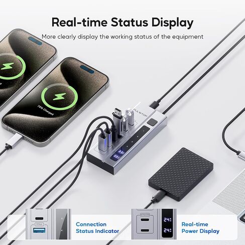 9-in-1 Powered USB C Hub, USB 3.2 Data Hub with 65W PD-in Power Adapter, 3 x USB-C 10Gbps, 4 x USB-A 5Gbps and 2 x 20/45W USB-C PD Charging Ports USB Splitter for Mac, PC and USB Flash Drives in Saudi Arabia