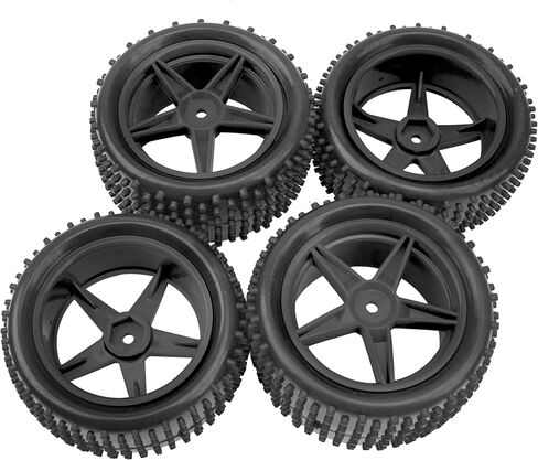 4Pack HIRCQOO OD 88mm/3.46" Front & Rear Rubber Plastic Wheel Rims Tires 12mm Hex Hub Compatible with Redcat Tornado Shockwave HPI HSP ExceedRC Kyosho 1/10 Scale Off Road Buggy (Black) in Saudi Arabia