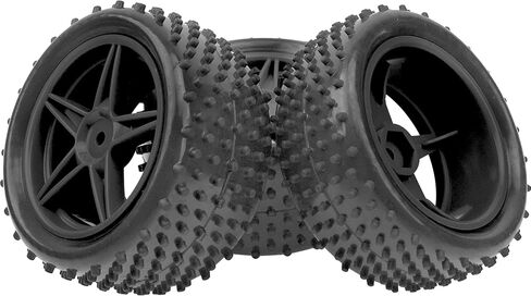4Pack HIRCQOO OD 88mm/3.46" Front & Rear Rubber Plastic Wheel Rims Tires 12mm Hex Hub Compatible with Redcat Tornado Shockwave HPI HSP ExceedRC Kyosho 1/10 Scale Off Road Buggy (Black) in Saudi Arabia