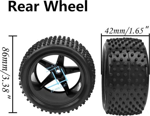 4Pack HIRCQOO OD 88mm/3.46" Front & Rear Rubber Plastic Wheel Rims Tires 12mm Hex Hub Compatible with Redcat Tornado Shockwave HPI HSP ExceedRC Kyosho 1/10 Scale Off Road Buggy (Black) in Saudi Arabia