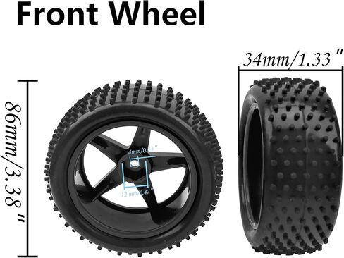 4Pack HIRCQOO OD 88mm/3.46" Front & Rear Rubber Plastic Wheel Rims Tires 12mm Hex Hub Compatible with Redcat Tornado Shockwave HPI HSP ExceedRC Kyosho 1/10 Scale Off Road Buggy (Black) in Saudi Arabia