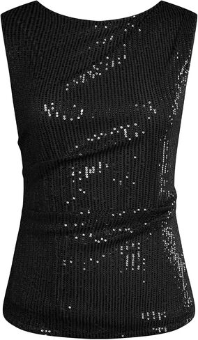 GRACE KARIN Womens Tank Tops Crew Neck Sleeveless Sequin Top Backless Sparkle Shimmer Party Glitter Shirts in Saudi Arabia