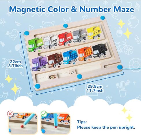 Magnetic Color and Number Maze - Montessori Toys for Boys & Girls Age 3 4 5 7 Years Old, Wooden Matching Learning Counting Puzzle Activity Busy Board, Gifts for Sensory Activities Preschool Toddlers in Kuwait