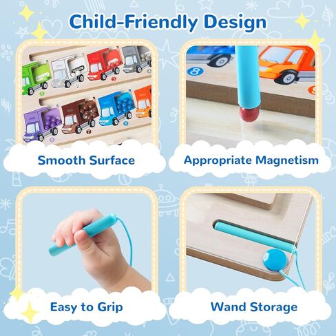 Magnetic Color and Number Maze - Montessori Toys for Boys & Girls Age 3 4 5 7 Years Old, Wooden Matching Learning Counting Puzzle Activity Busy Board, Gifts for Sensory Activities Preschool Toddlers in Kuwait