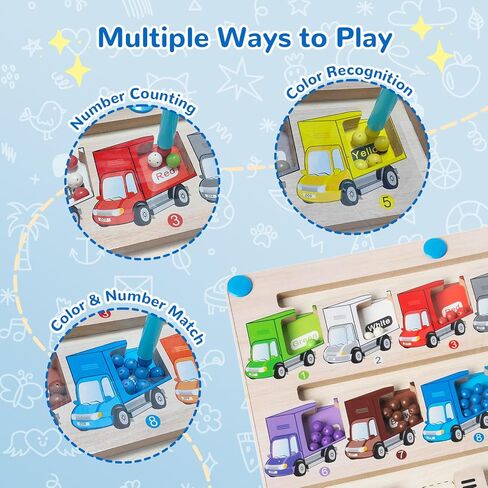 Magnetic Color and Number Maze - Montessori Toys for Boys & Girls Age 3 4 5 7 Years Old, Wooden Matching Learning Counting Puzzle Activity Busy Board, Gifts for Sensory Activities Preschool Toddlers in Kuwait