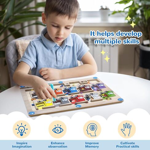 Magnetic Color and Number Maze - Montessori Toys for Boys & Girls Age 3 4 5 7 Years Old, Wooden Matching Learning Counting Puzzle Activity Busy Board, Gifts for Sensory Activities Preschool Toddlers in Kuwait