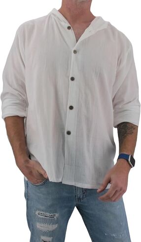 Men's Hoodie Button Down Hippie Shirts Beach 100% Soft Cotton Top Yoga Shirt in Kuwait