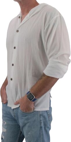 Men's Hoodie Button Down Hippie Shirts Beach 100% Soft Cotton Top Yoga Shirt in Kuwait