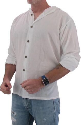 Men's Hoodie Button Down Hippie Shirts Beach 100% Soft Cotton Top Yoga Shirt in Kuwait