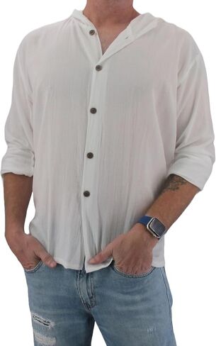 Men's Hoodie Button Down Hippie Shirts Beach 100% Soft Cotton Top Yoga Shirt in Kuwait