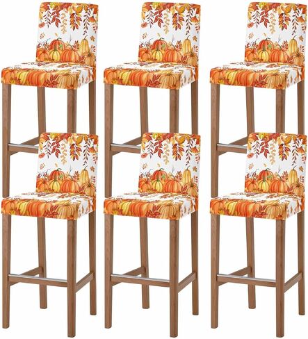 Burnt Orange Fall Bar Stool Cover Set of 4, Stretch Removable Bar Stool Chair Covers with Backs Pub Counter Stool Chair Slipcover for Dining Room Cafe Watercolor Maple Leaf Pumpkins Thanksgiving in Saudi Arabia