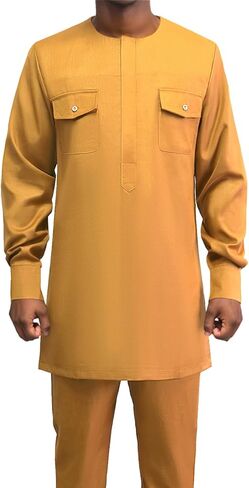 ملابس رجالية أفريقية مكونة من قطعتين طقم قميص وسروال نيجيري داشيكي بدلة بزي ملابس in Kuwait