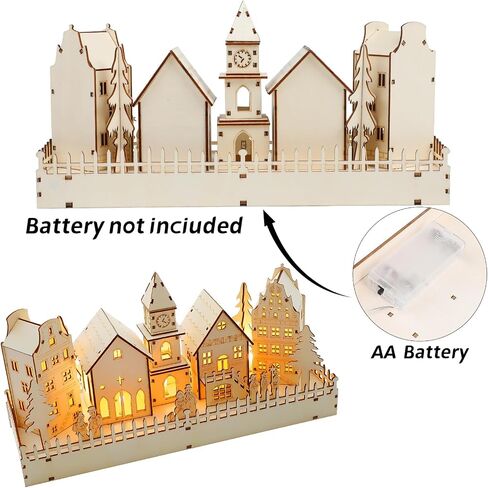 CCINEE Pre-Lit Christmas Village House LED Wooden Christmas Scene House with Lights Battery Operated Luminous Farmhouse Christmas Desktop Decoration for Xmas Party Tabletop Mantle Decor in Saudi Arabia