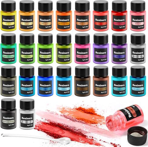 مسحوق ميكا من راتنجات الإيبوكسي، مجموعة صبغات ملونة من راتنجات الإيبوكسي 26 لونًا لصناعة الصابون، والحرف الفنية، وقنابل الحمام، وطلاء الأظافر، وملمع الشفاه، وظلال العيون، ومرطبانات الشموع - 0.175 أونصة (5 جرام)/زجاجة in Kuwait