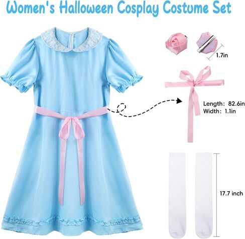 Women's Halloween Twin Costumes Blue Puff Sleeve Lolita Dress and Knee High Socks Creepy Sisters Cosplay Outfits in Saudi Arabia
