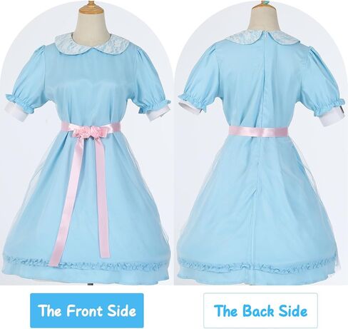 Women's Halloween Twin Costumes Blue Puff Sleeve Lolita Dress and Knee High Socks Creepy Sisters Cosplay Outfits in Saudi Arabia