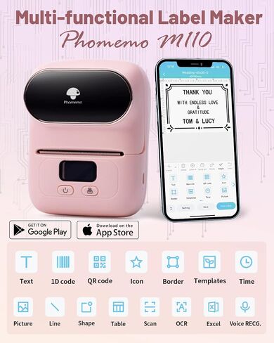 طابعة ملصقات الباركود Memoqueen M110، صانع ملصقات محمول لبطاقة الأسعار والشعار والعنوان والبريد والمنزل والمكتب والشركات الصغيرة، متوافقة مع الهواتف وأجهزة الكمبيوتر الشخصية باللون البرتقالي in Kuwait