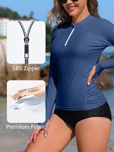 ATTRACO Women Rash Guard Long Sleeve Swimsuits UV UPF 50+ Zipper Swim Shirt Quick Dry Sun Shirts in Kuwait