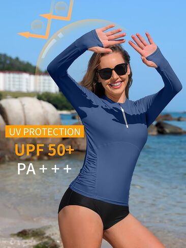ATTRACO Women Rash Guard Long Sleeve Swimsuits UV UPF 50+ Zipper Swim Shirt Quick Dry Sun Shirts in Kuwait