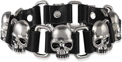 Leather Skull Bracelet for Men Gothic Punk Bracelets Vintage Black Bracelet Cuff Jewelry Wristband for Festival in Saudi Arabia