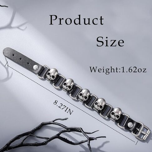 Leather Skull Bracelet for Men Gothic Punk Bracelets Vintage Black Bracelet Cuff Jewelry Wristband for Festival in Saudi Arabia