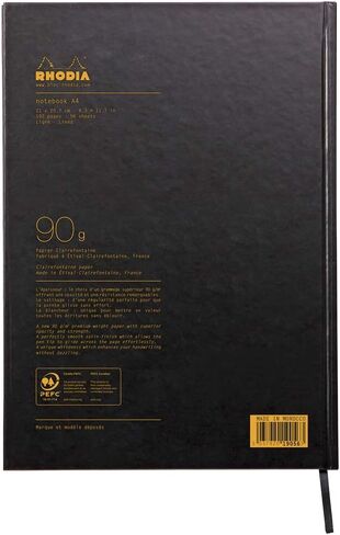 روديا دفتر ملاحظات ذو غلاف مقوى مقاس A4، مسطر، أسود in Kuwait