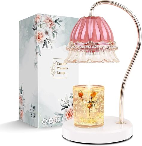 Candle Warmer Lamp with Timer,Gifts for Mom,Marble Base and Glass lampshade,a Beautiful Flower Candle Lamp with 2 Bulbs,Romantic Bedroom,Candle Lamp for Jar Candles (Pink) in Saudi Arabia
