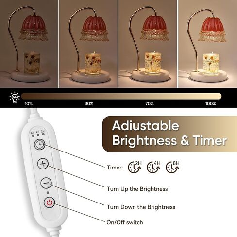 Candle Warmer Lamp with Timer,Gifts for Mom,Marble Base and Glass lampshade,a Beautiful Flower Candle Lamp with 2 Bulbs,Romantic Bedroom,Candle Lamp for Jar Candles (Pink) in Saudi Arabia