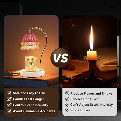 Candle Warmer Lamp with Timer,Gifts for Mom,Marble Base and Glass lampshade,a Beautiful Flower Candle Lamp with 2 Bulbs,Romantic Bedroom,Candle Lamp for Jar Candles (Pink) in Saudi Arabia