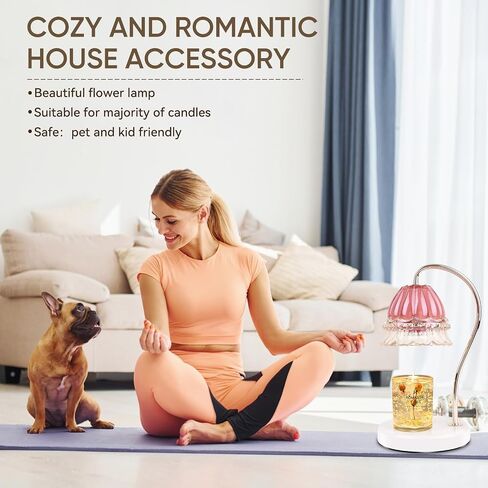 Candle Warmer Lamp with Timer,Gifts for Mom,Marble Base and Glass lampshade,a Beautiful Flower Candle Lamp with 2 Bulbs,Romantic Bedroom,Candle Lamp for Jar Candles (Pink) in Saudi Arabia