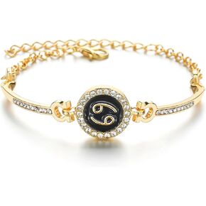 Zodiac Charm Cuff Bracelet for Women Men, Adjustable Zircon Bracelet Zodiac Sign Bracelet Birthday Gift