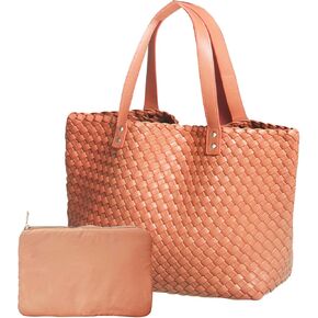 Woven Bag for Women Vegan PU Leather Tote Bag Large Beach Handbag Retro Fashion Handmade Travel Shoulder Bag in Saudi Arabia