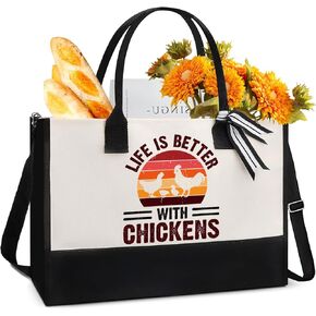 Funny Chicken Gifts for Chicken Lovers Chicken Tote Bag Chicken Themed Travel Accessories Bag Stuff for Women Handbag for Girl Animal Lover(Life is better with Chickens)